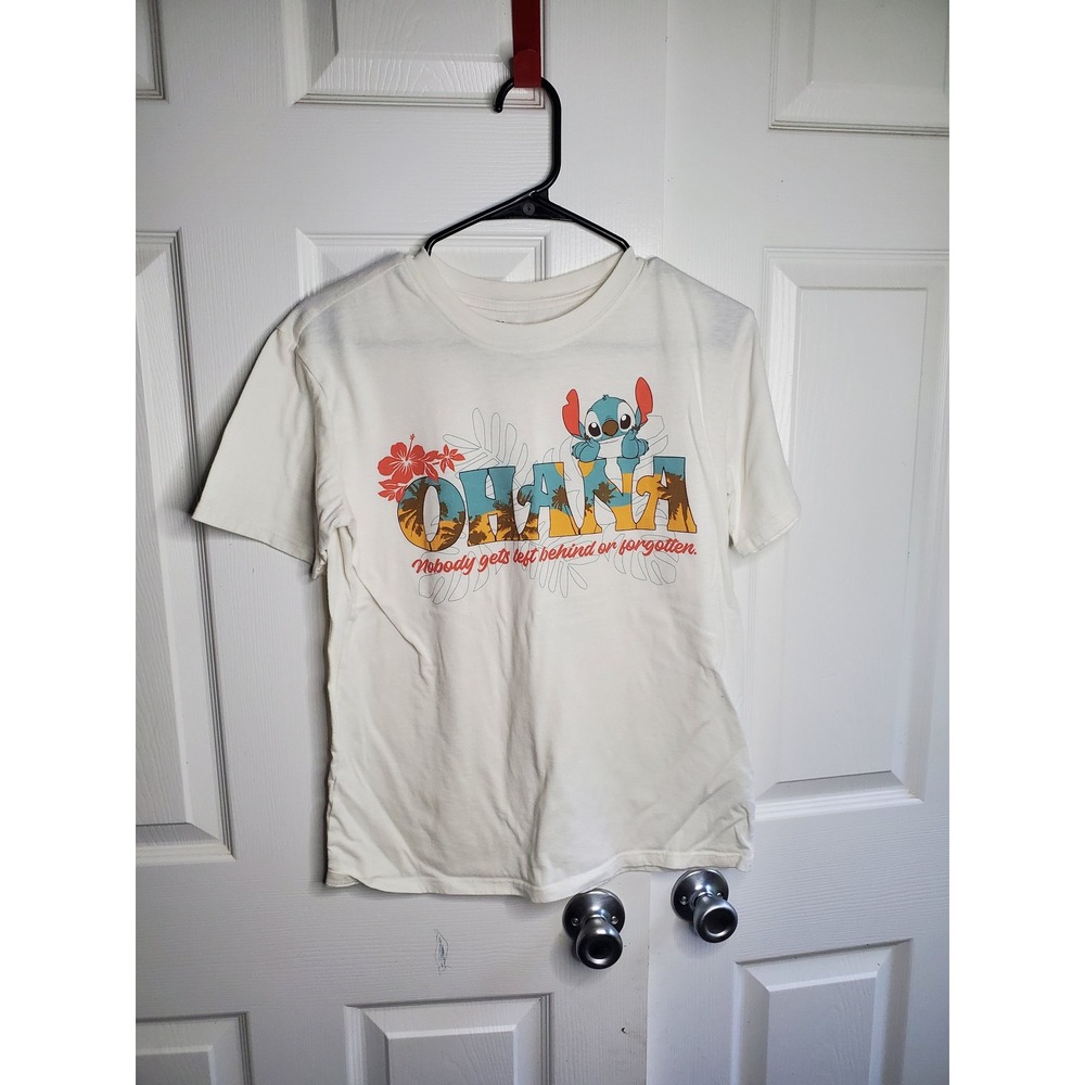 Disney Stitch Ohana Graphic Tee Cream Short Sleeve Shirt Small 4-6 Lilo & Stitch